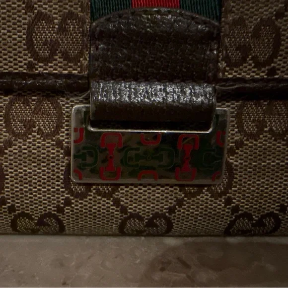 💚❤️GUC❤️💚 Gucci Fold Wallet Sherry Line Long Wallet GG Brown Canvas with leather - Picture 2 of 12